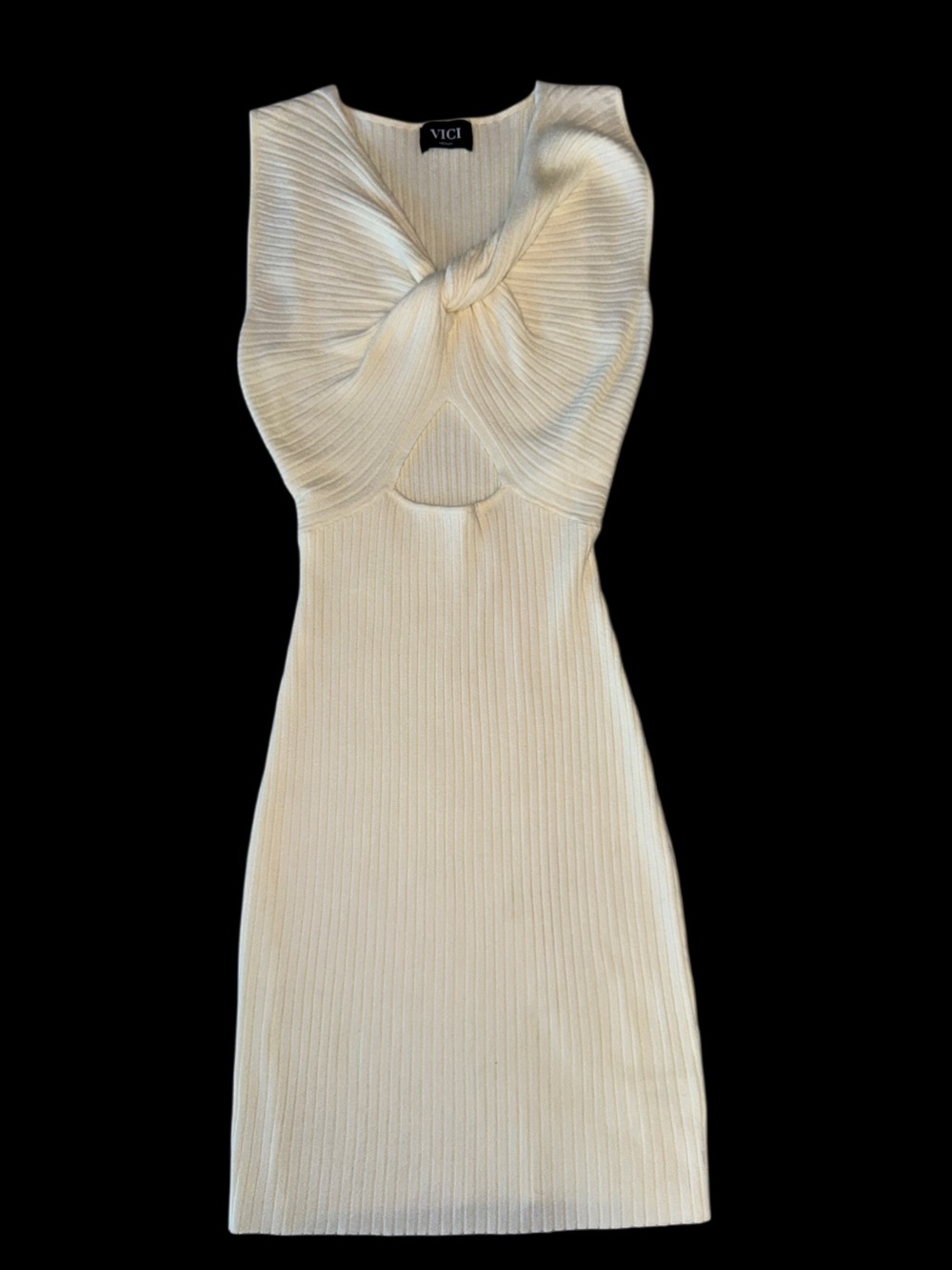 VICI Ivory Ribbed Knit Twist Front Cutout Mini Dress Size M